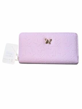 Butterfly-Embossed Double Zip Wallet - Lavender
